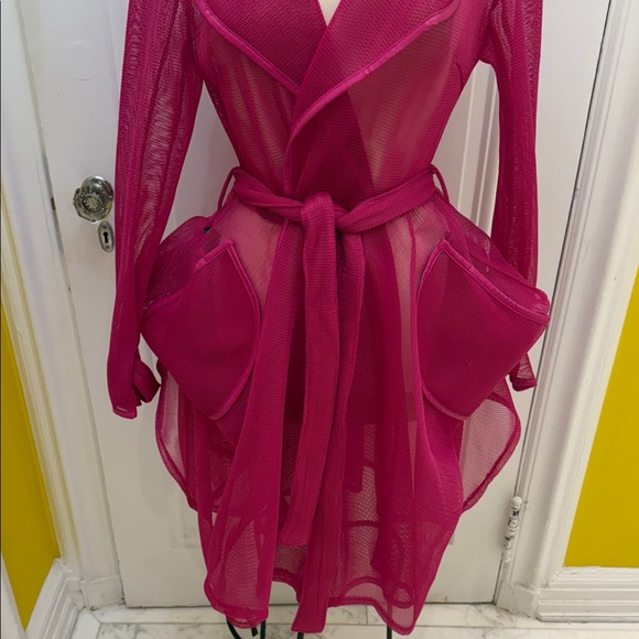 One of a Kind unique Vibrant Pink Sheer Trench Coat- Sz Med - Picture 3 of 7